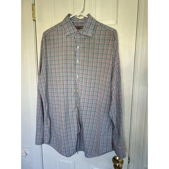 Peter Millar Pink Blue Plaid Summer Comfort Button Down‎ Shirt Size Medium - Picture 3 of 14
